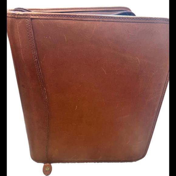 Vintage Distressed 10.5" Brown Leather Day Timer Planner 7 Ring Zip Binder - Picture 7 of 7